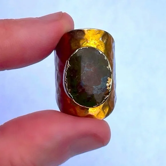 7.5 7.75 8 Moss Agate Gem Gemstone Fine Art Ring Solid Metal Plated Gold Filled